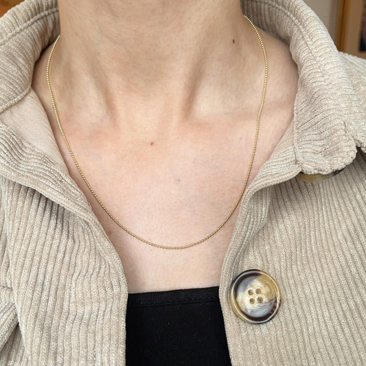 14KT Yellow Gold Solid 1.2mm Beaded Ball Link Necklace