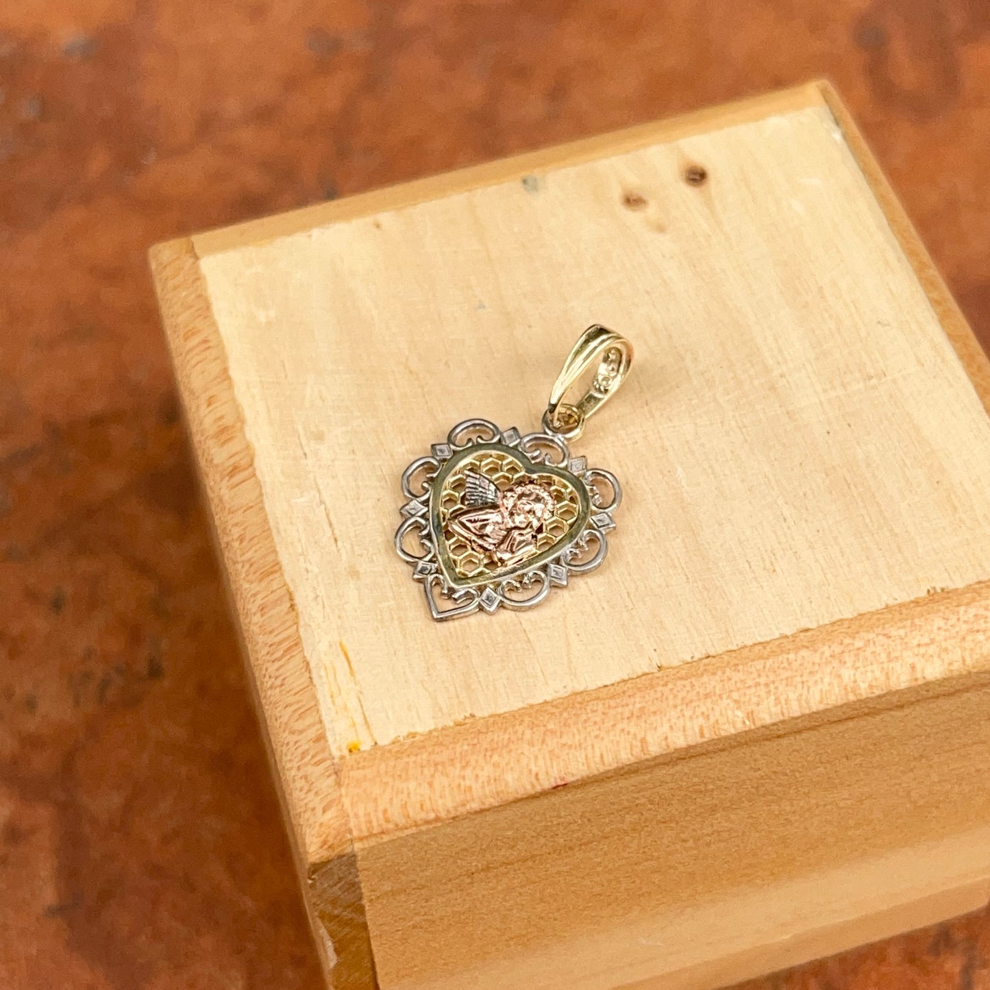 10KT Yellow Gold + Rose Gold Raphael Angel Heart Pendant Charm