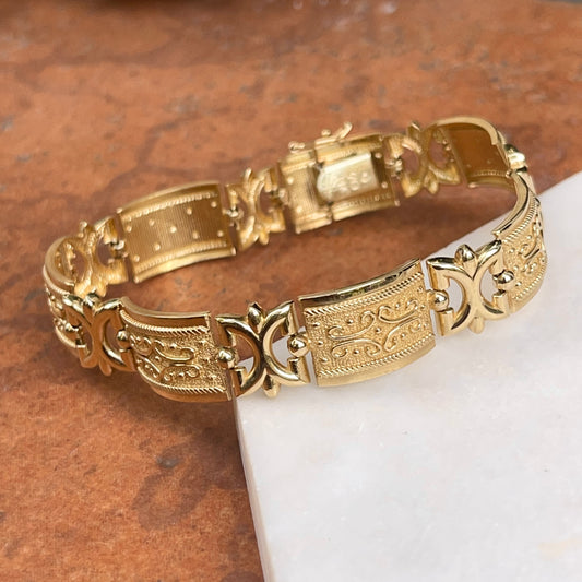 Estate 14KT Yellow Gold Rectangle Byzantine Textured Link Bracelet