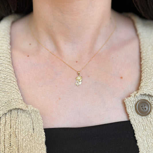 14KT Yellow Gold Small Rose Flower Pendant Charm