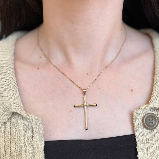 14KT Yellow Gold Genuine Black Onyx End Capped Cross Pendant