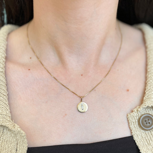 Two-Tone 14KT Yellow Gold Saint Benedict Reversible Round Medal Pendant Charm