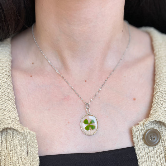 Sterling Silver Genuine Four Leaf Clover Pendant Necklace - LSJ