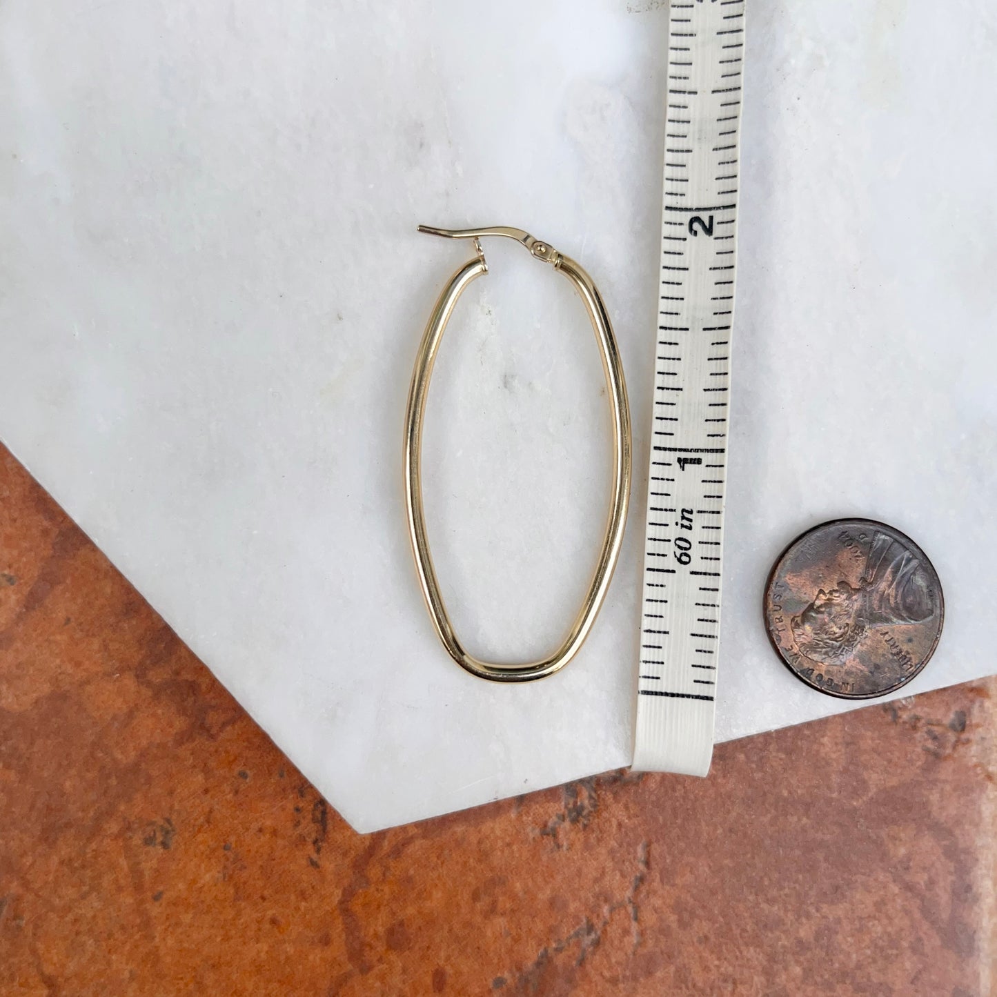 14KT Yellow Gold Squared Oval Tube Hoop Earrings 48mm