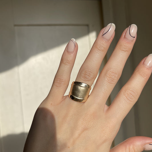 14KT Yellow Gold Wide Artistic Shiny + Matte Cigar Band Ring - LSJ