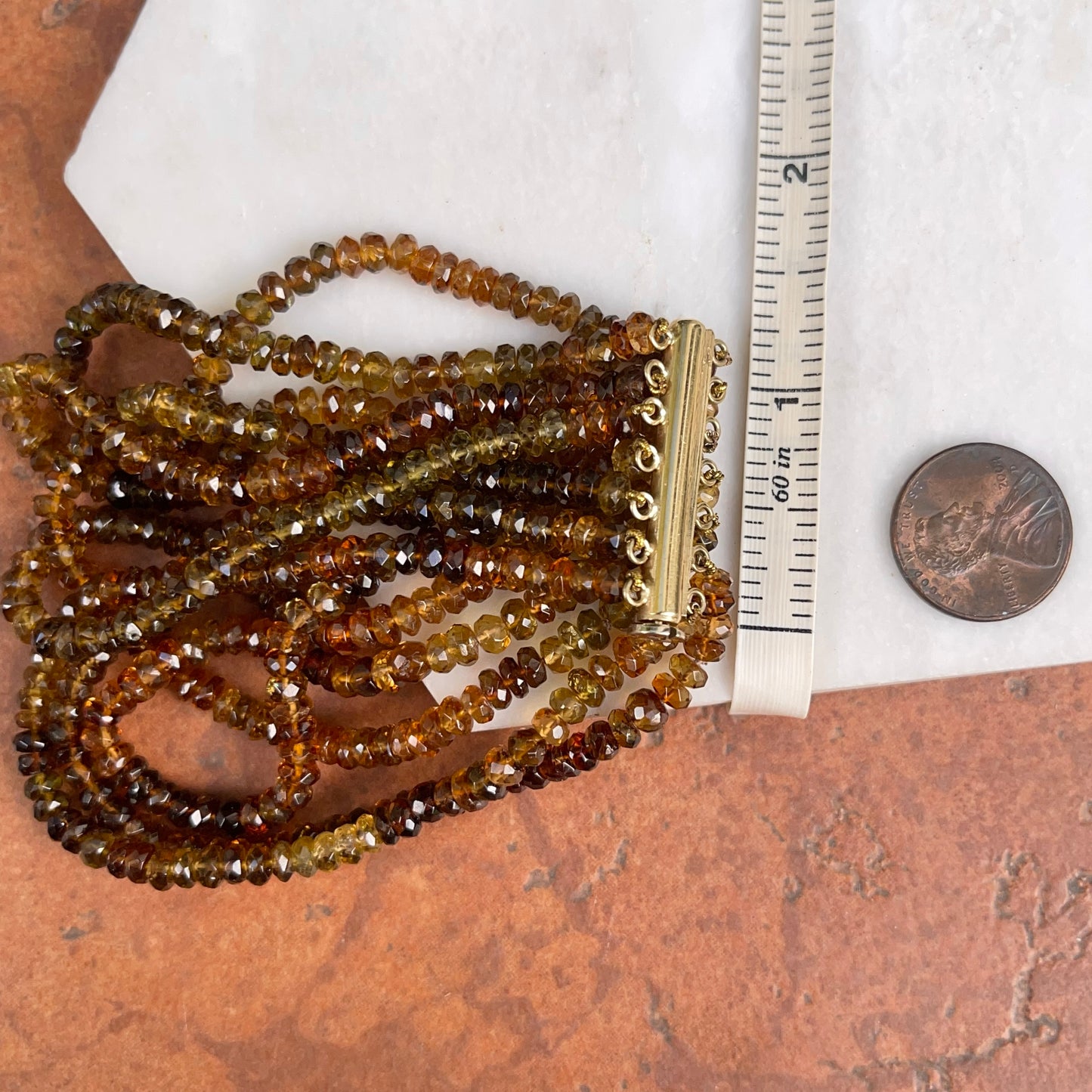 Estate 14KT Yellow Gold Multi-Strand Brown Tourmaline Beaded Bracelet