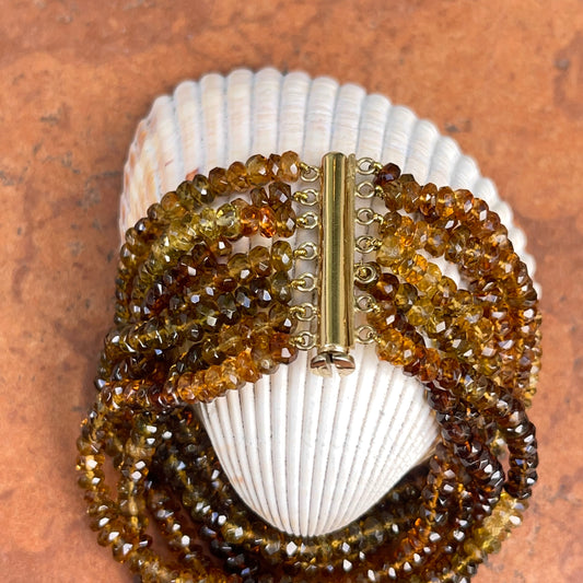 Estate 14KT Yellow Gold Multi-Strand Brown Tourmaline Beaded Bracelet