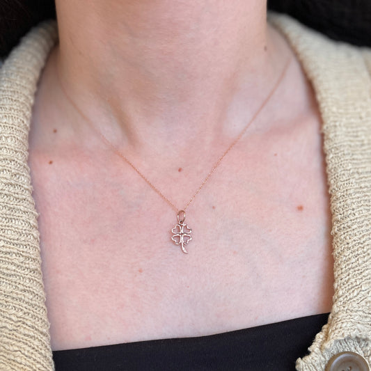 10KT Rose Gold Diamond-Cut Four Leaf Clover Pendant Charm