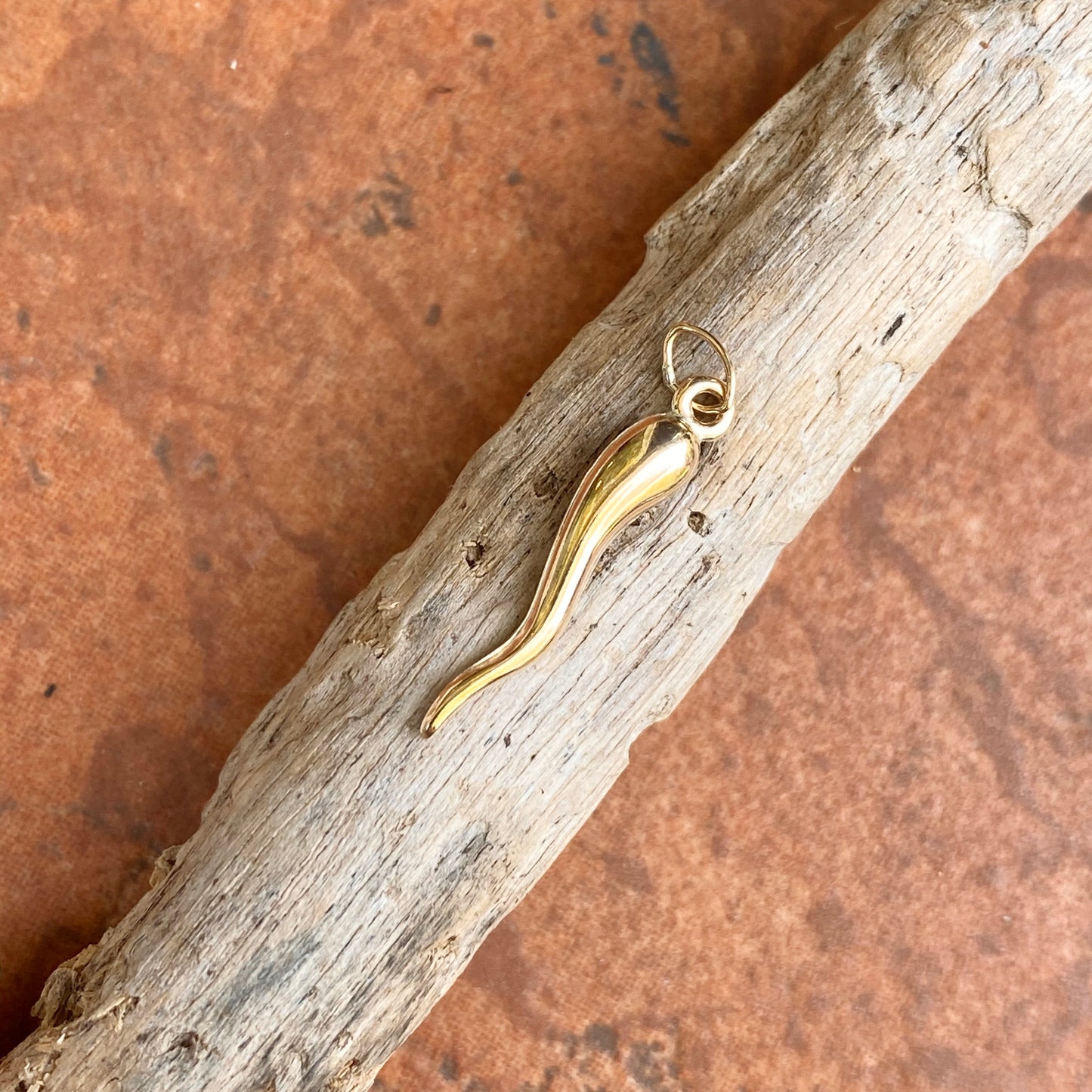 14KT Yellow Gold-Filled 3D Corno Italian Horn Pendant 25mm