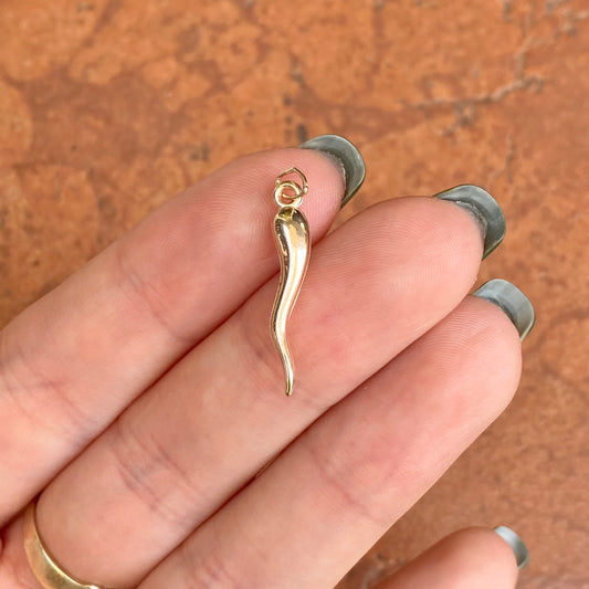 14KT Yellow Gold-Filled 3D Corno Italian Horn Pendant 25mm