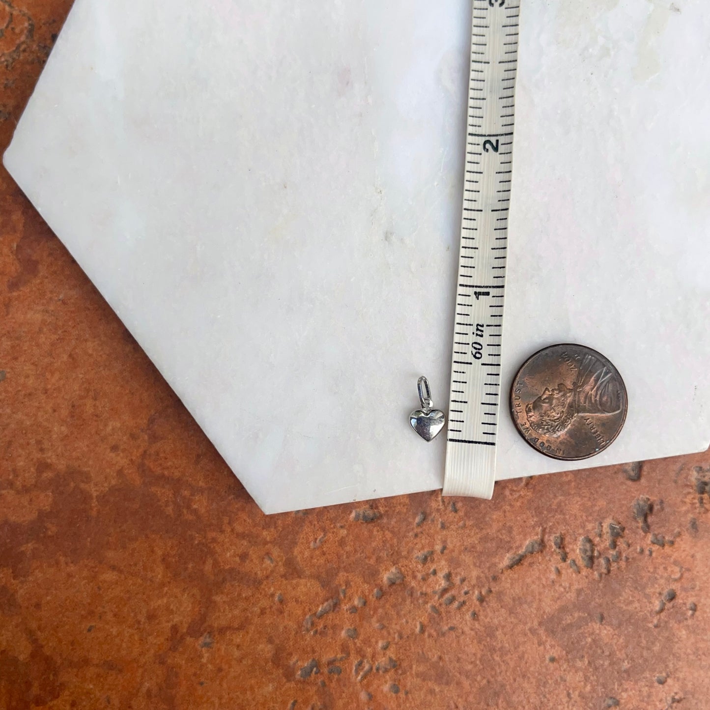 14KT White Gold Mini 3D Heart Pendant Charm 7mm