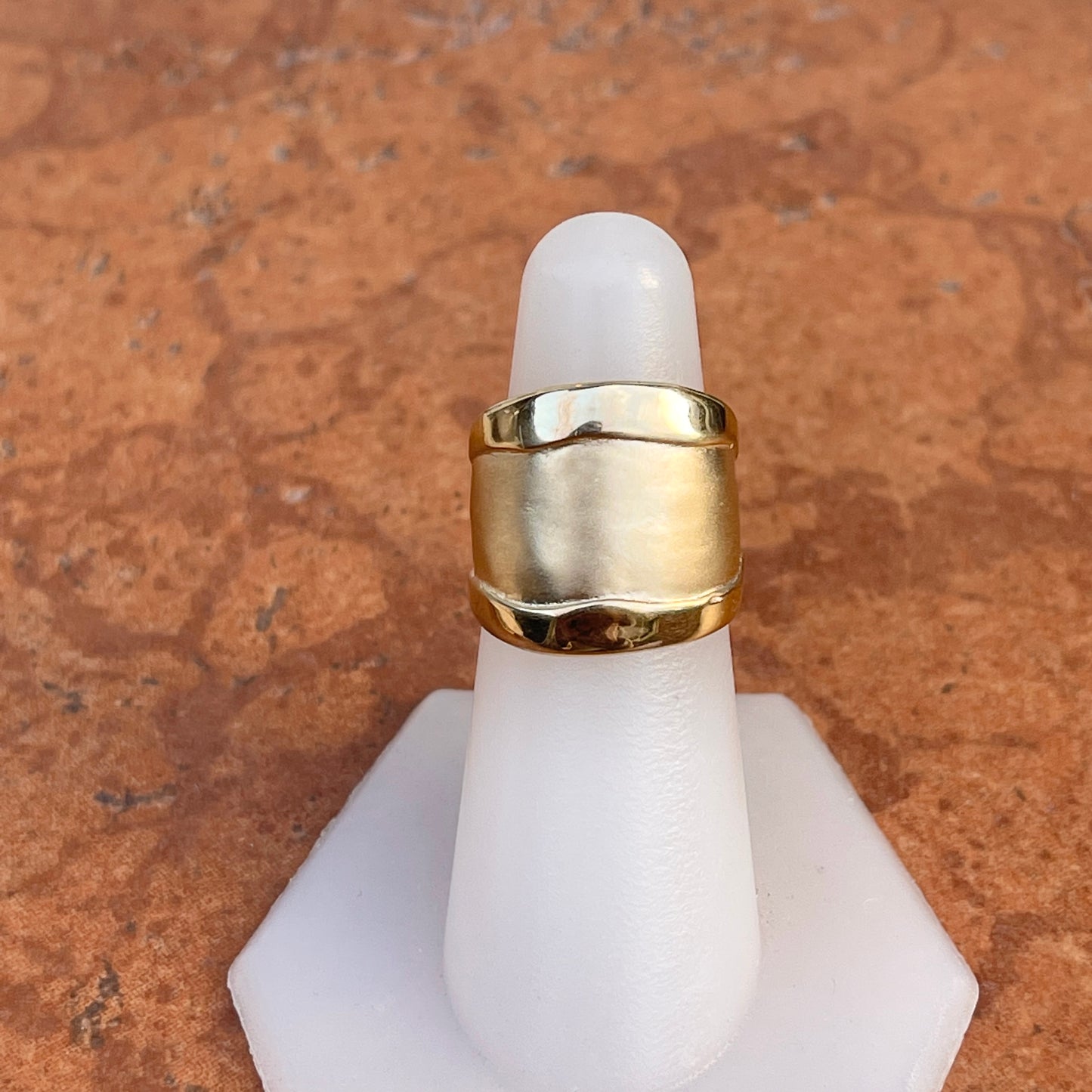 14KT Yellow Gold Wide Artistic Shiny + Matte Cigar Band Ring - LSJ