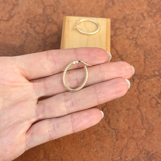 10KT Yellow Gold Diamond-Cut Tube Oval Hoop Earrings 26mm