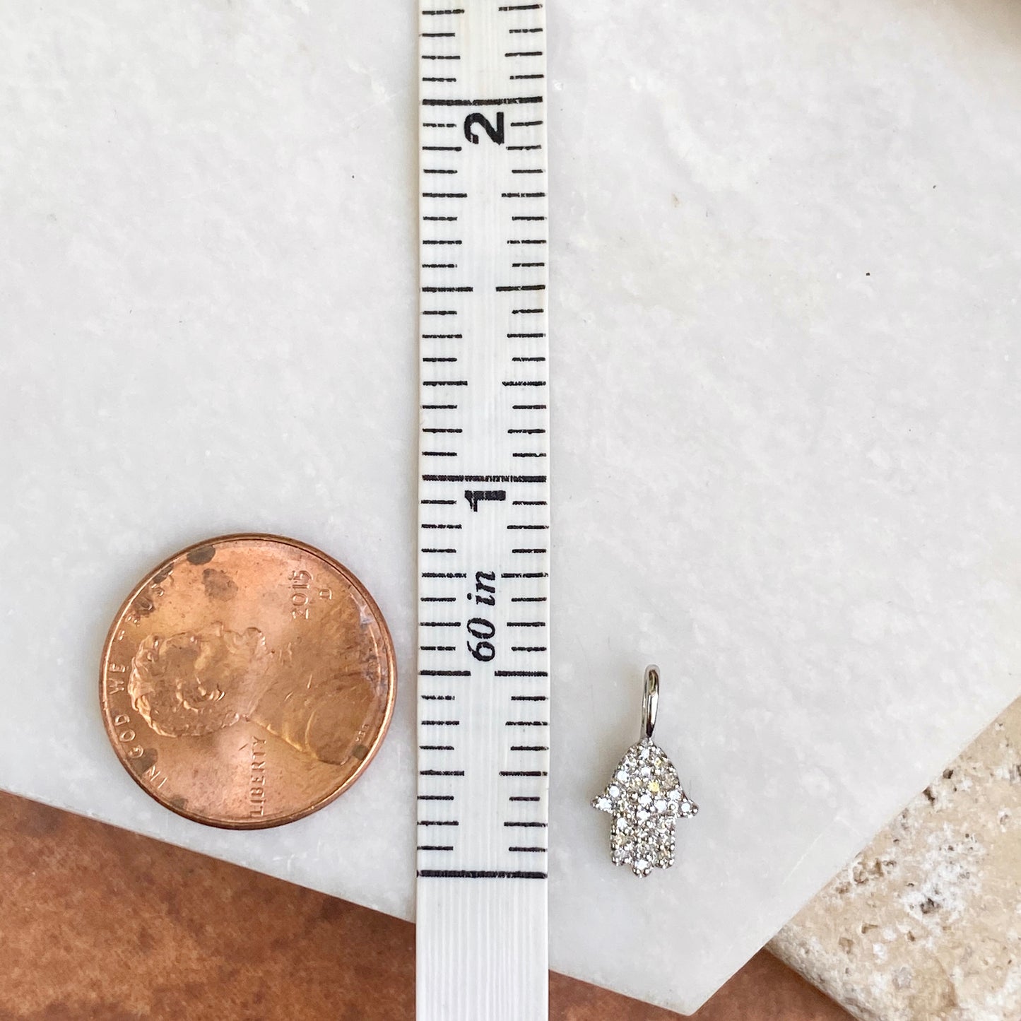 14KT White Gold Pave Diamond "Hand of Fatima" Hamsa Mini Pendant Charm - Legacy Saint Jewelry