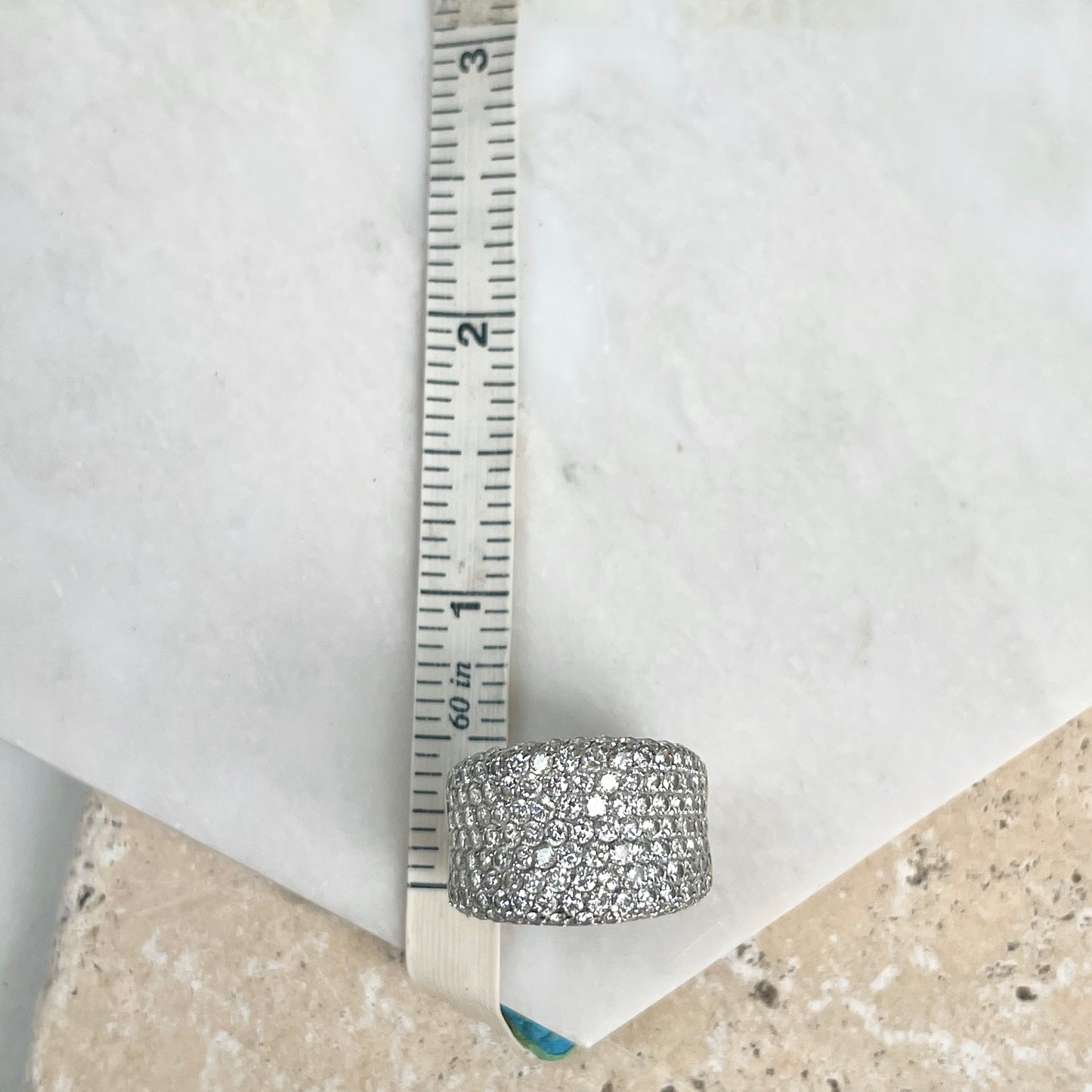 Estate 18KT White Gold 9-Row 3.00 CT Pave Diamond Anniversary Cigar Band Ring - LSJ