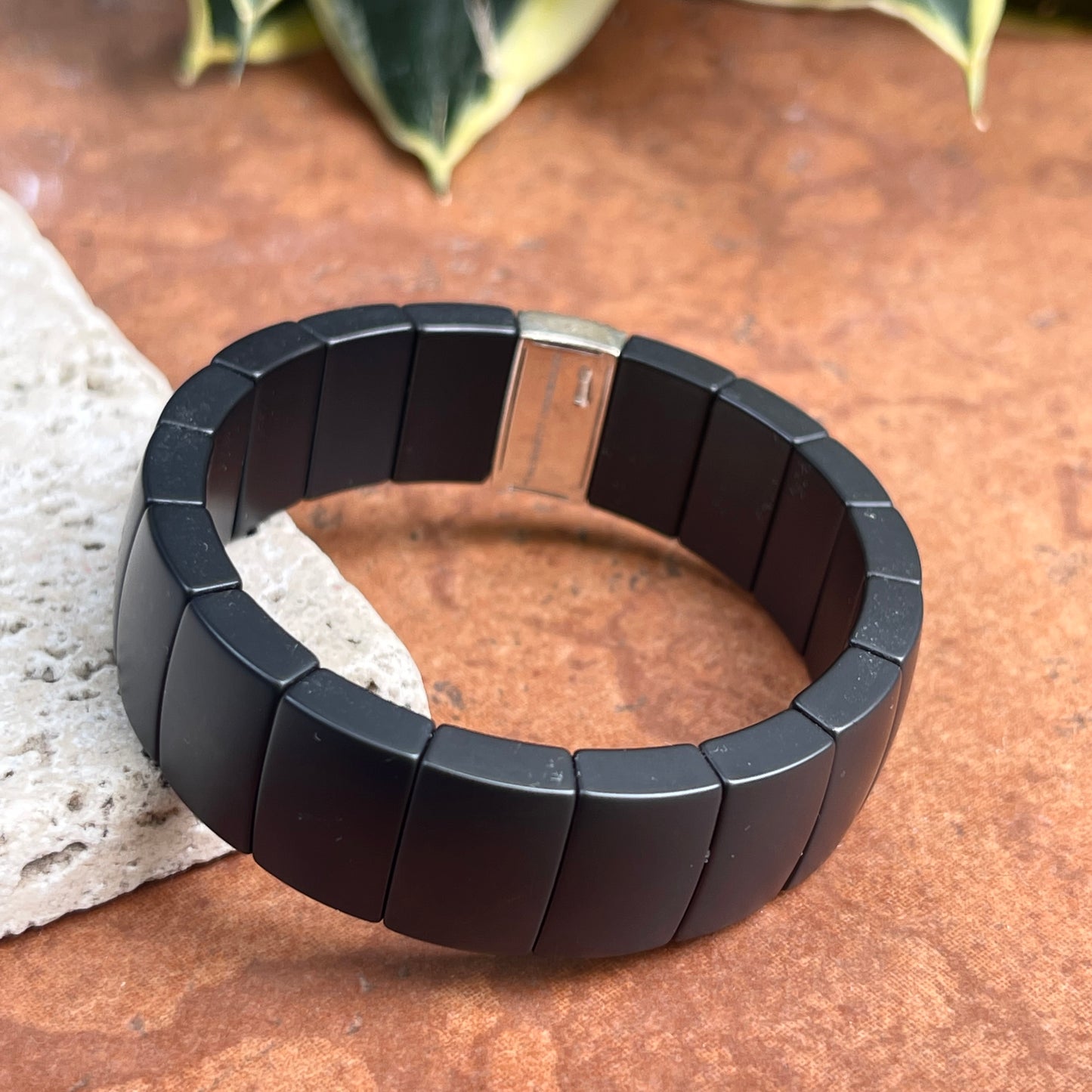 "Roberto Demeglio" 18KT White Gold Pave Diamond + Black Matte Ceramic Stretch Estate Bracelet - LSJ