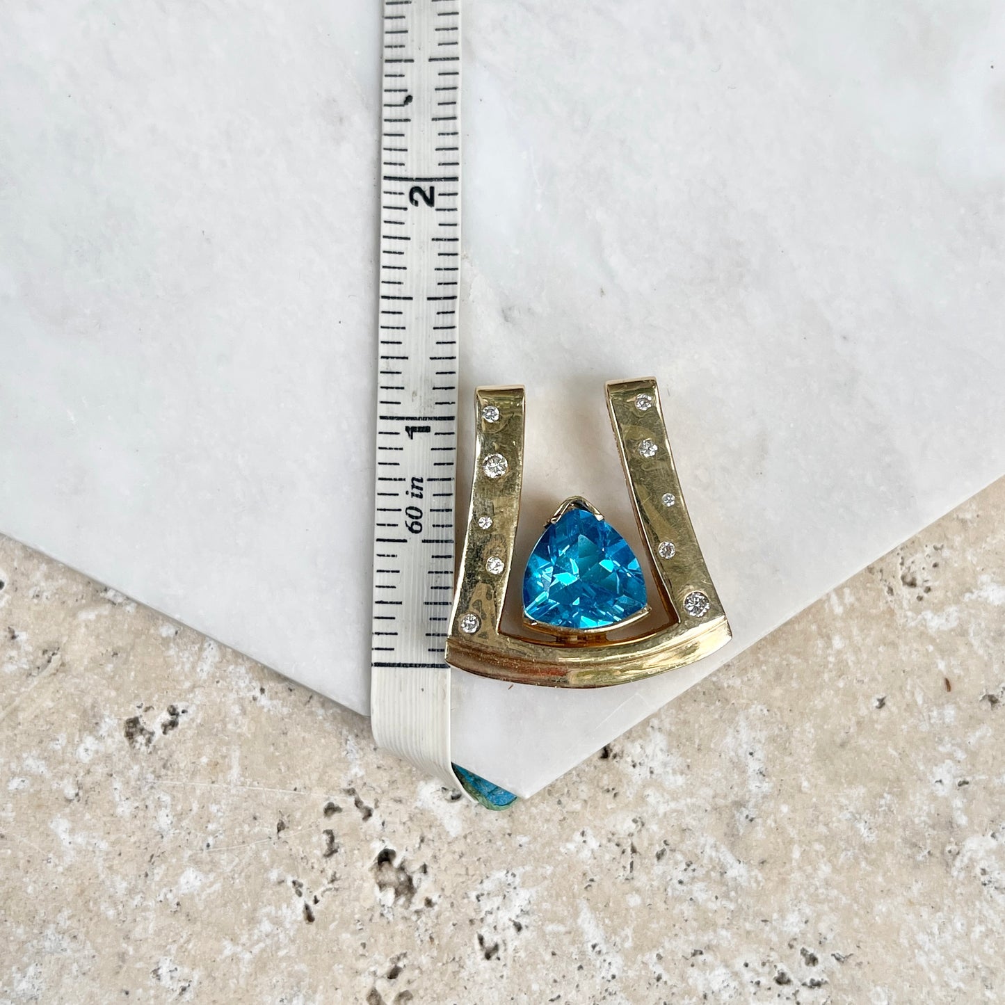 14KT Yellow Gold Gypsy Diamond + Swiss Blue Topaz Omega Slide Pendant - LSJ