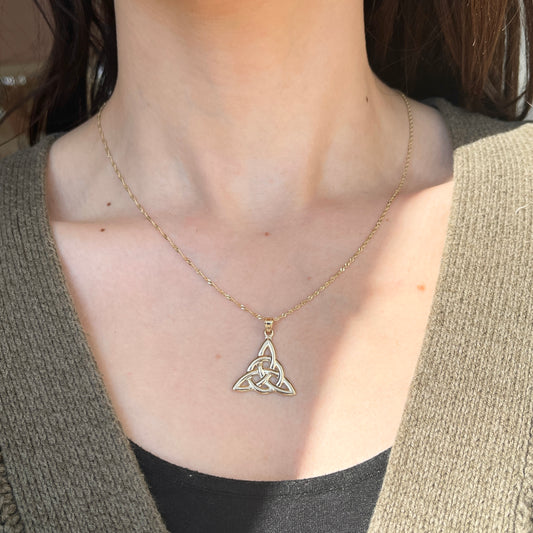 10KT Yellow Gold Celtic Trinity Eternity Knot Pendant 30mm