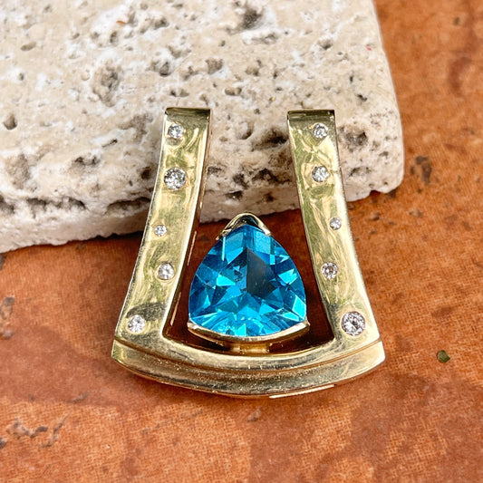 14KT Yellow Gold Gypsy Diamond + Swiss Blue Topaz Omega Slide Pendant - LSJ