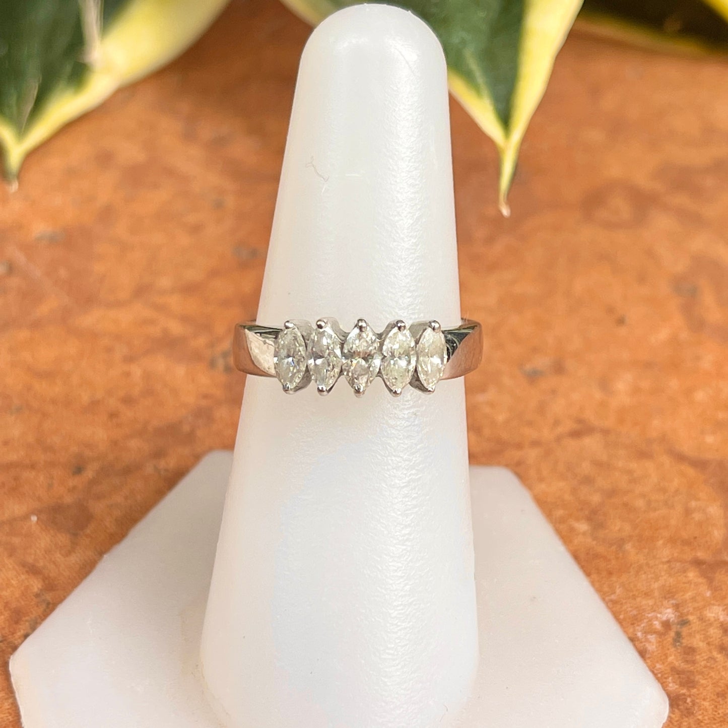18KT White Gold Estate Marquise Diamond Anniversary Ring