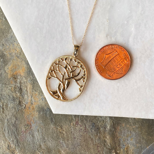 14KT Yellow Gold Polished Celtic "Tree of Life" Oval Pendant Chain Necklace, 14KT Yellow Gold Polished Celtic "Tree of Life" Oval Pendant Chain Necklace - Legacy Saint Jewelry