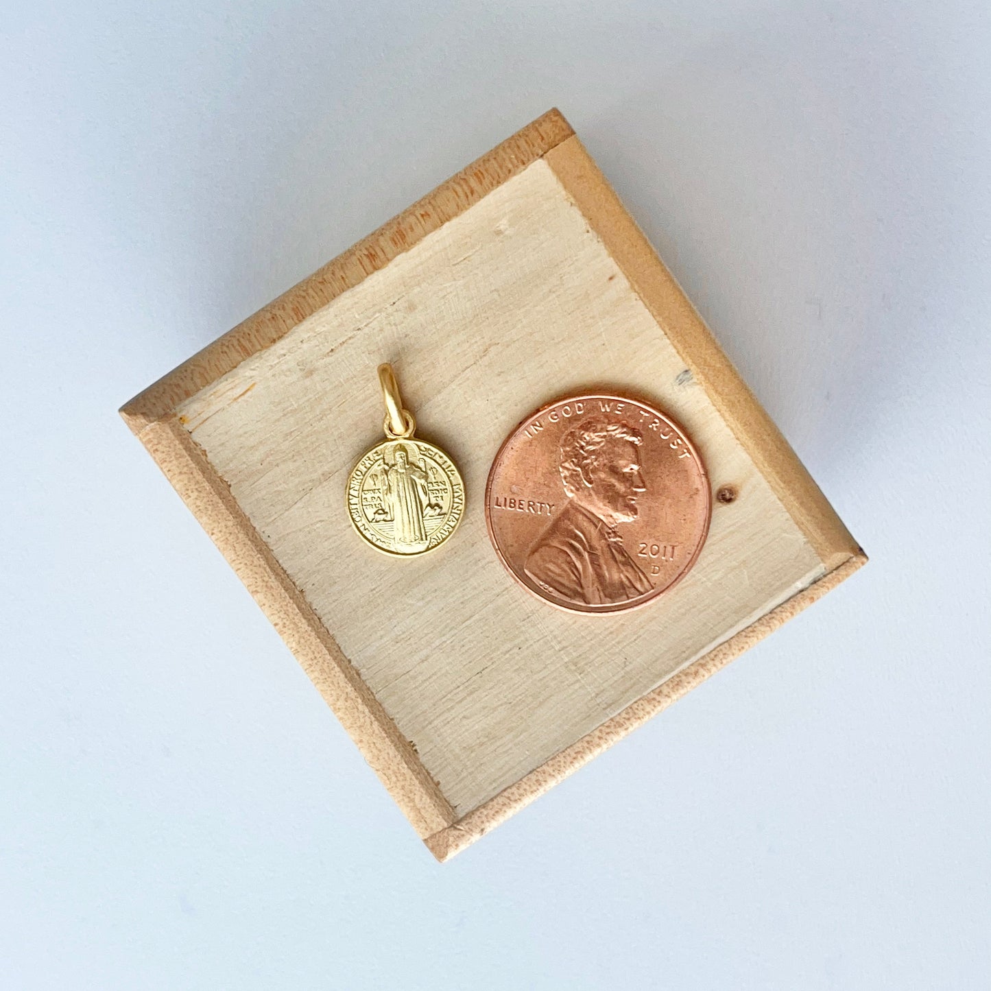 18KT Yellow Gold St Benedict Matte Medal Pendant Charm 10mm