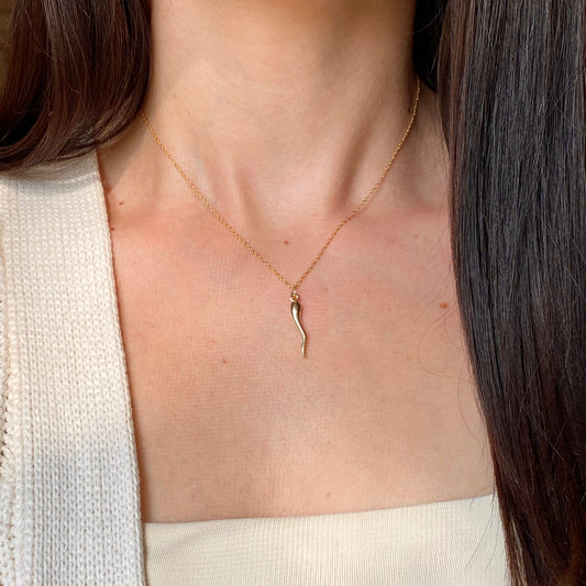 14KT Yellow Gold-Filled Italian Horn "Corno" Pendant Chain Necklace