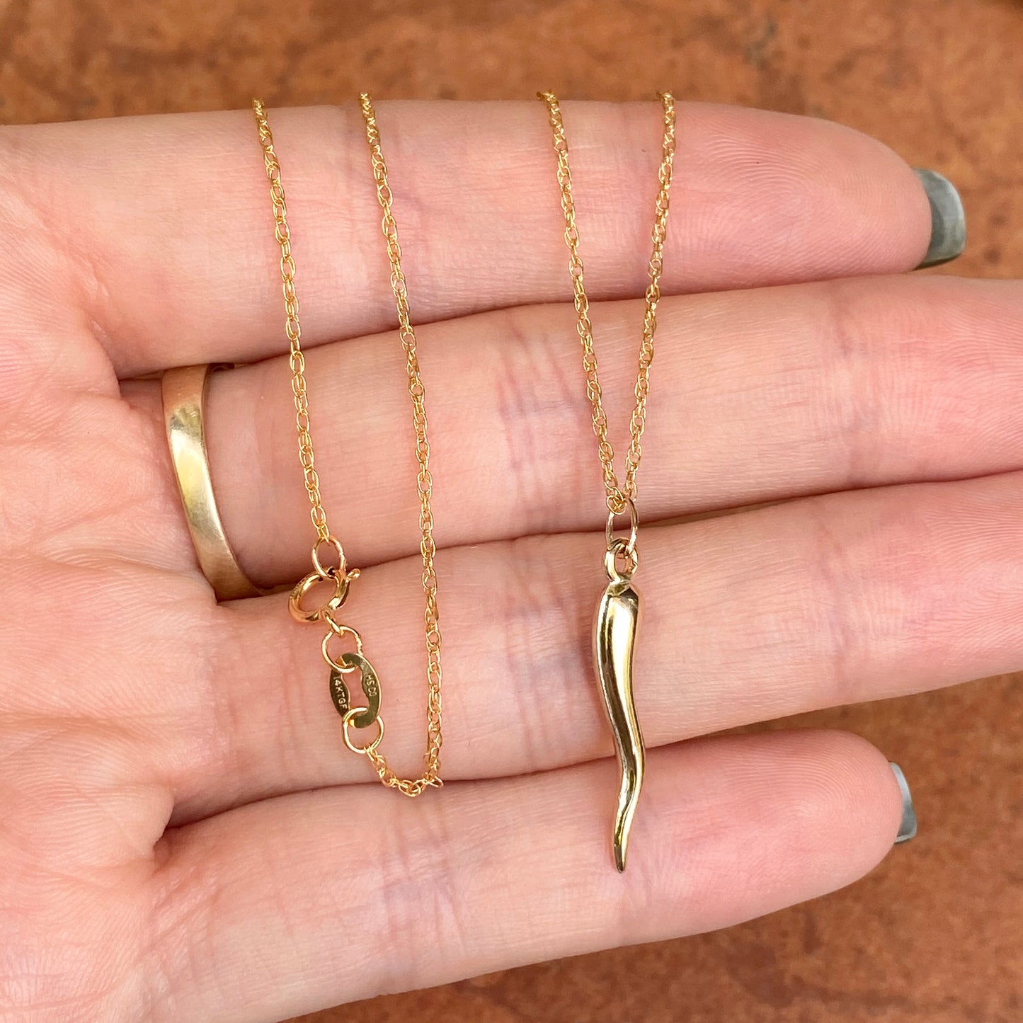 14KT Yellow Gold-Filled Italian Horn "Corno" Pendant Chain Necklace