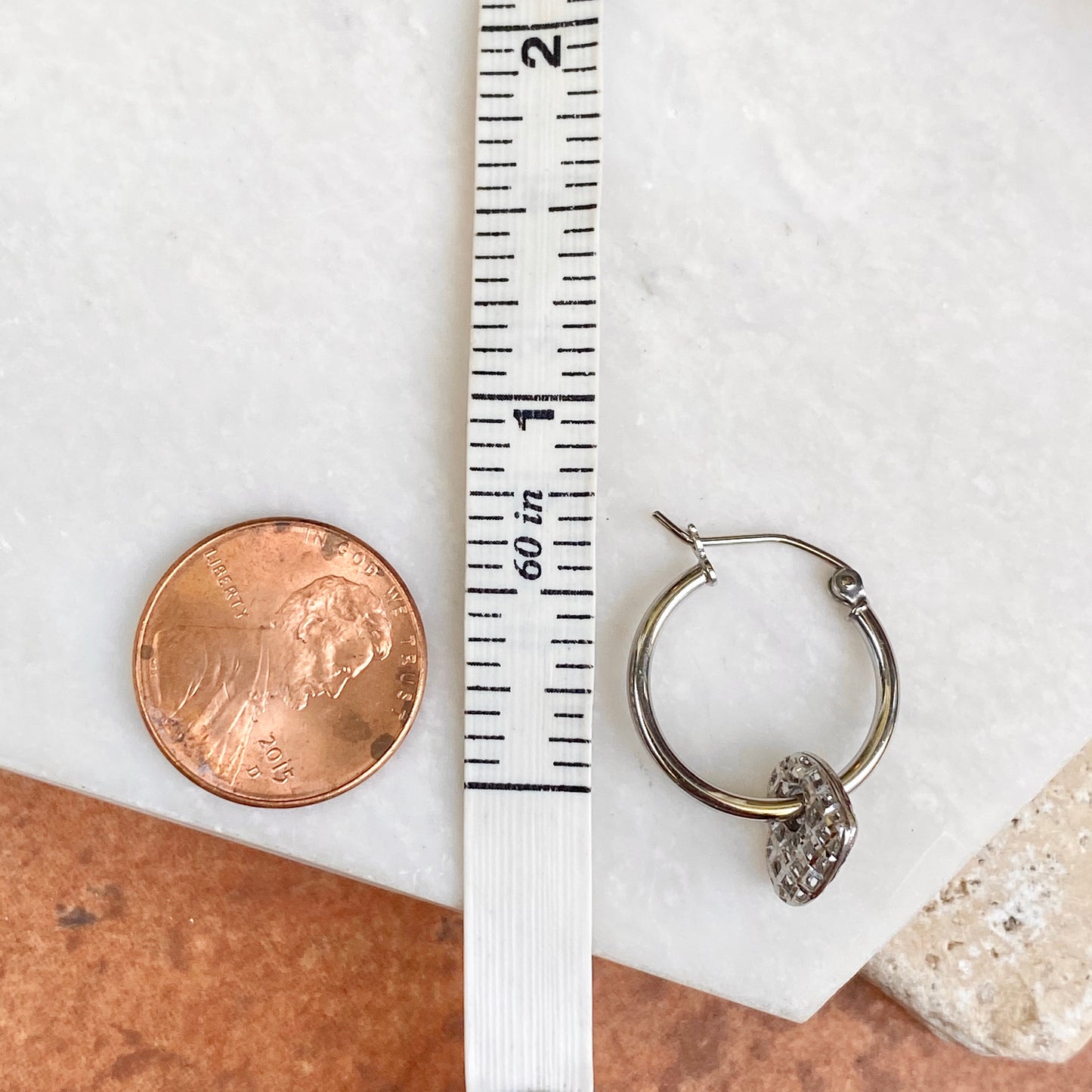 Sterling Silver Diamond-Cut Weave Heart Charm Hoop Earrings