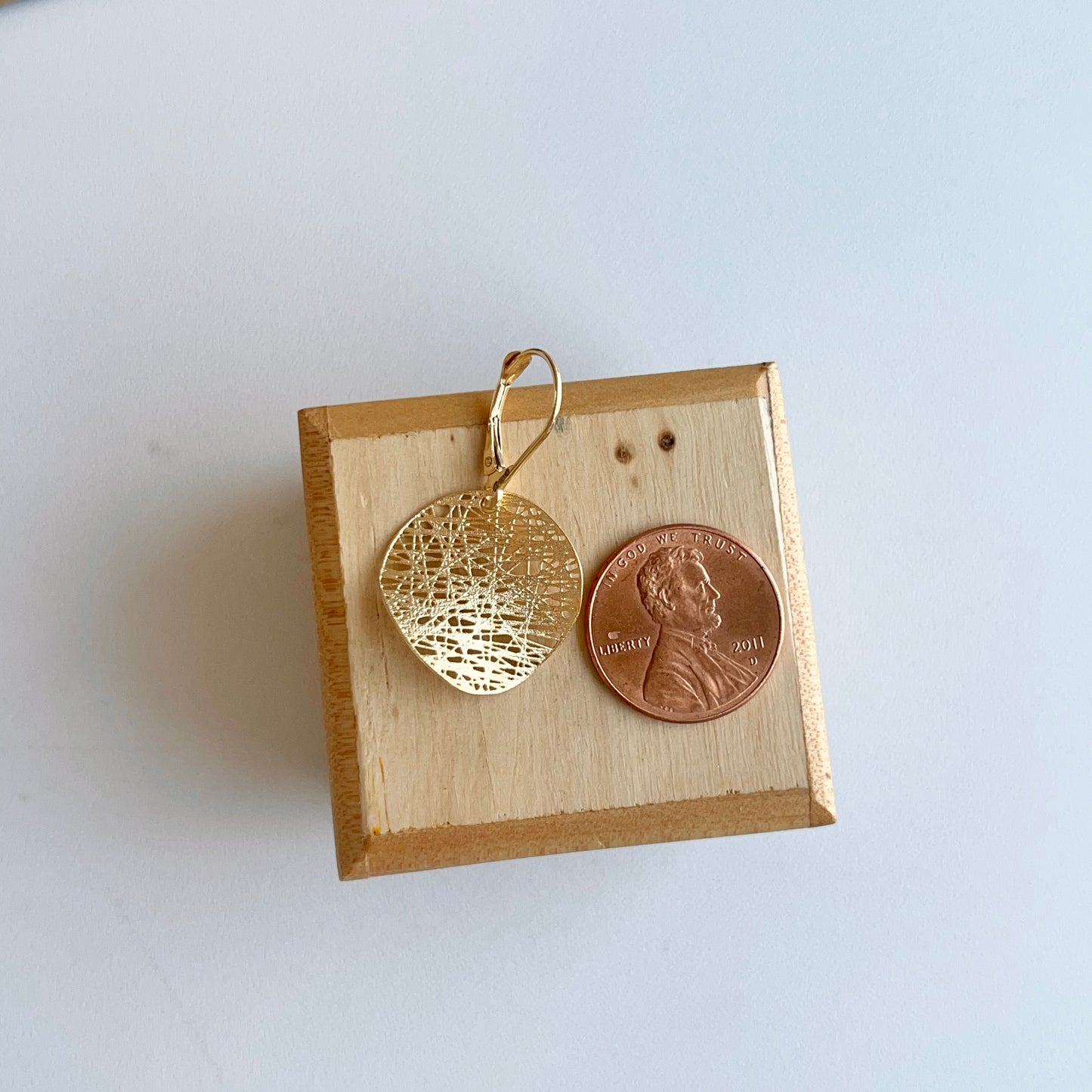 14KT Yellow Gold Matte Cobweb Disc Lever Back Earrings 20mm - LSJ