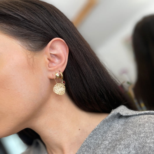 14KT Yellow Gold Matte Cobweb Disc Lever Back Earrings 20mm