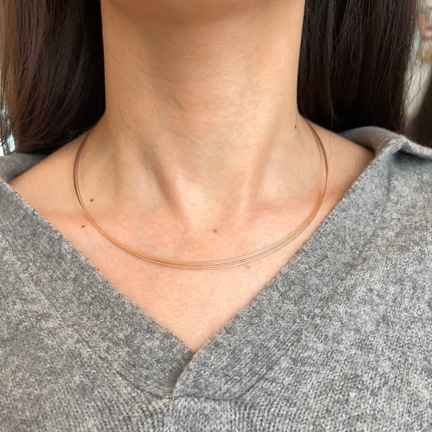 14KT Rose Gold 3-Strand Cable Wire Collar Necklace