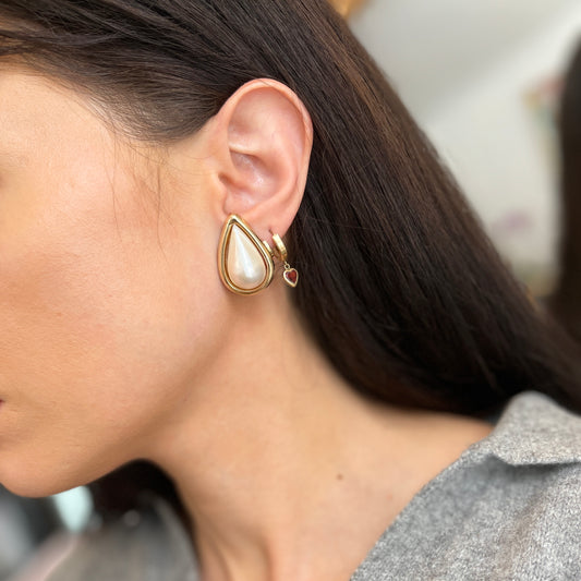 Estate 14KT Yellow Gold Teardrop Mabe Pearl Omega Clip-On Earrings