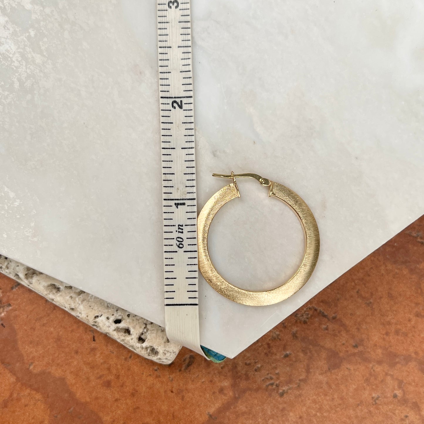 14KT Yellow Gold Satin Finish Flat Hoop Earrings 30mm