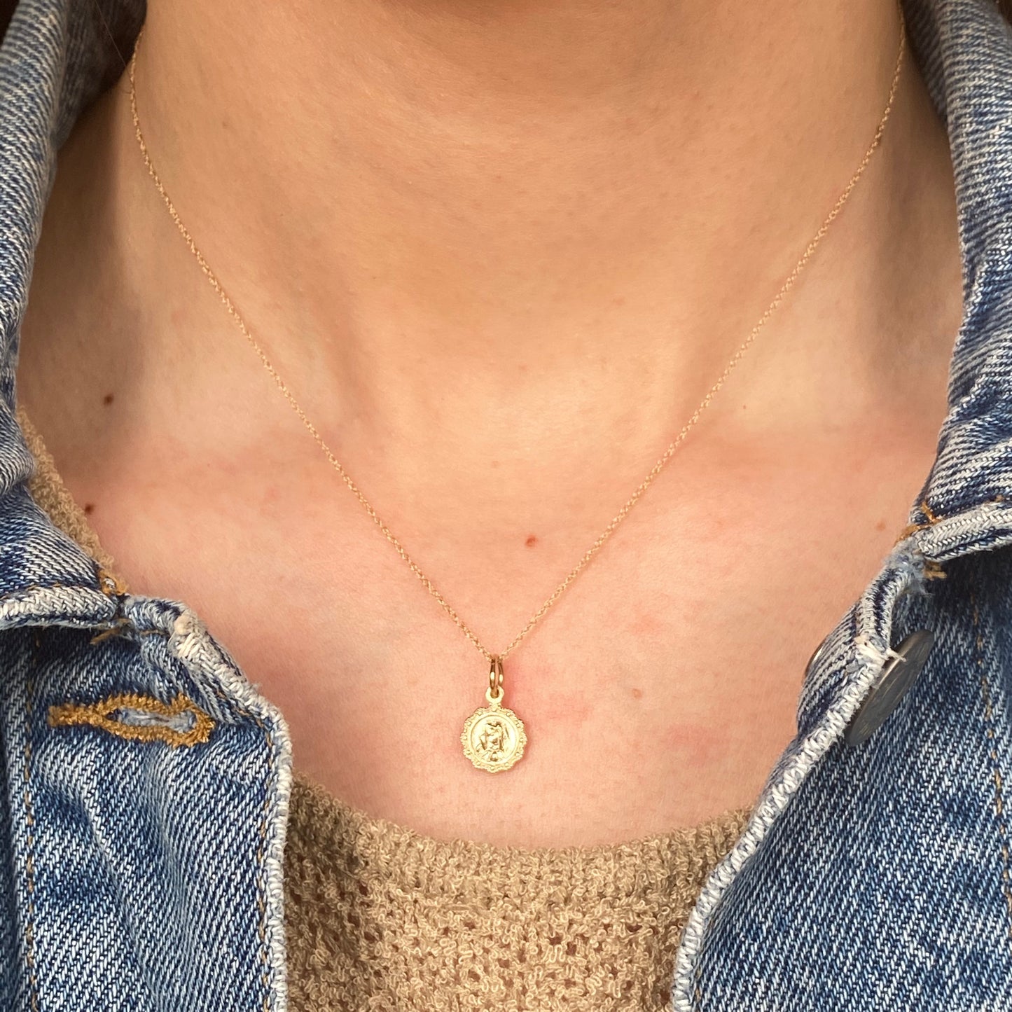 10KT Yellow Gold Our Lady of Sorrow Mini Medal Pendant Charm, 10KT Yellow Gold Our Lady of Sorrow Mini Medal Pendant Charm - Legacy Saint Jewelry