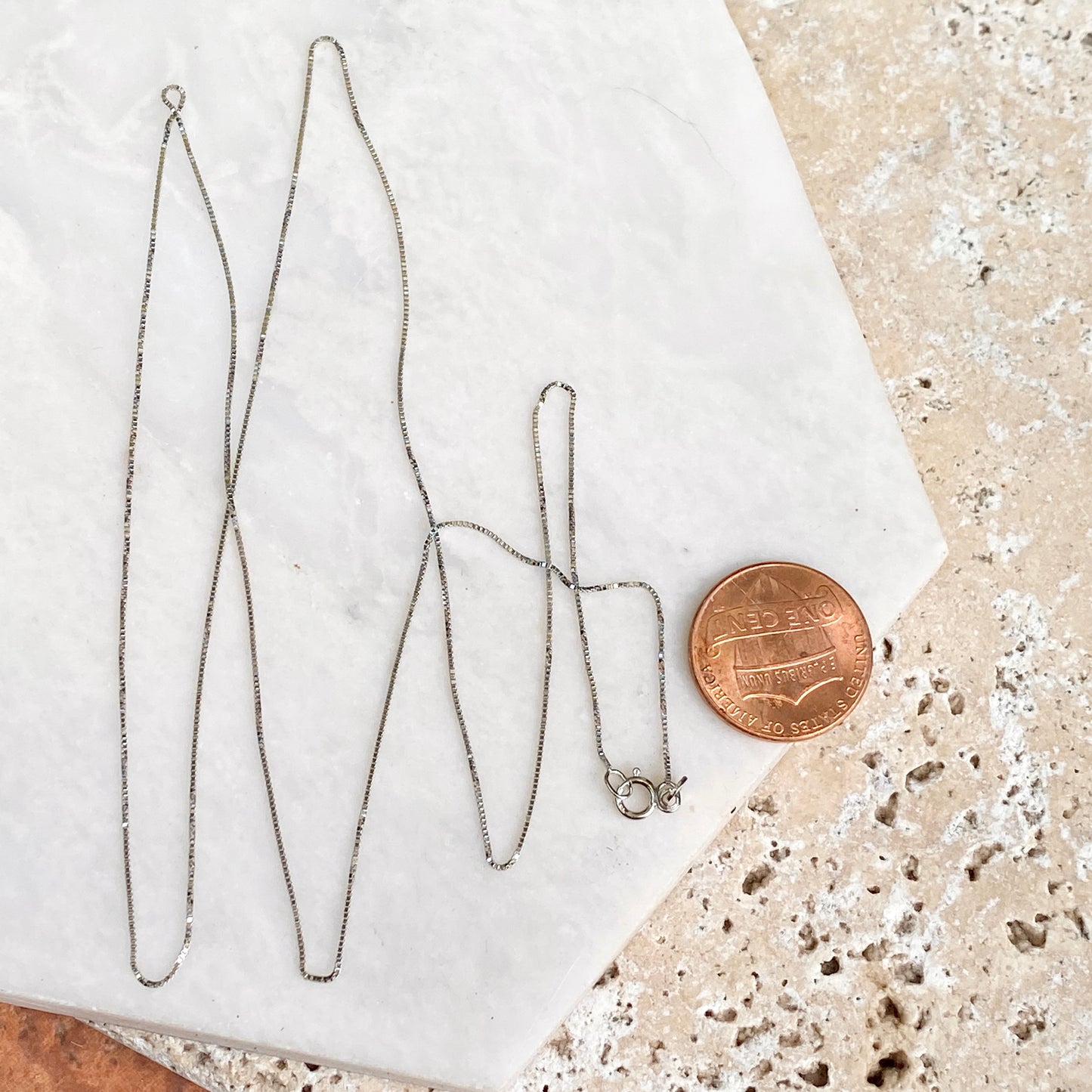 14KT White Gold Box Link Chain Necklace .50mm