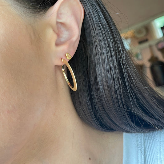 14KT Yellow Gold Satin Finish Flat Hoop Earrings 30mm