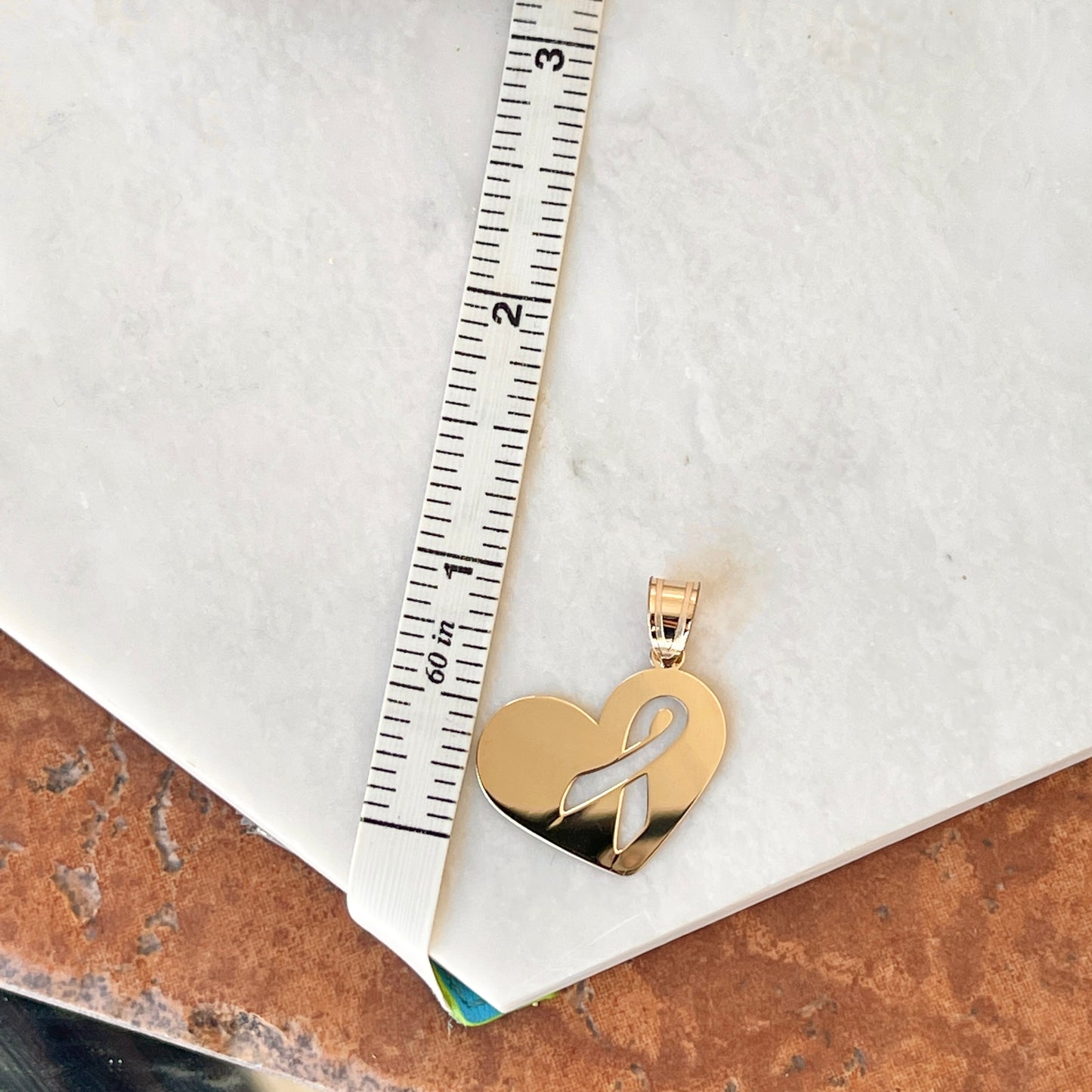 14KT Yellow Gold Heart Cut-Out Awareness Ribbon Pendant Charm
