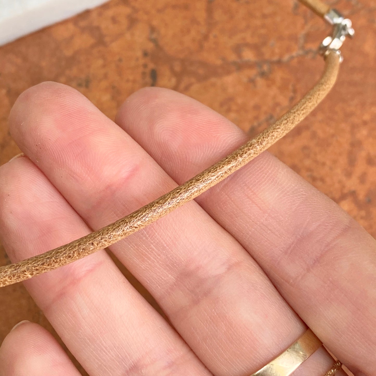 Sterling Silver Tan Brown Leather 3mm Cord Necklace