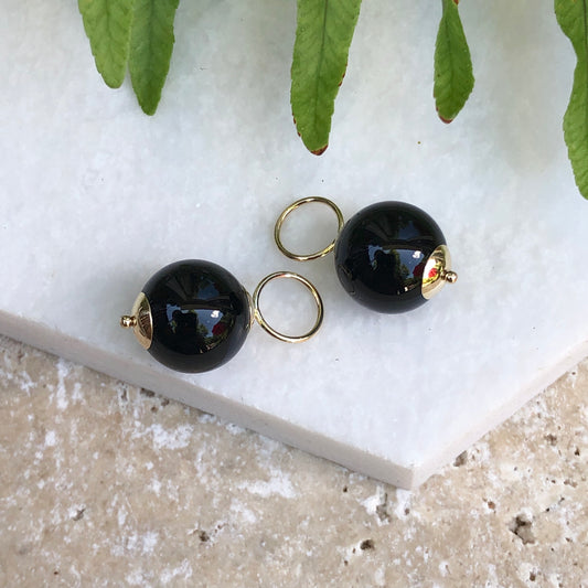 14KT Yellow Gold + Black Onyx Ball Earring Charms, 14KT Yellow Gold + Black Onyx Ball Earring Charms - Legacy Saint Jewelry