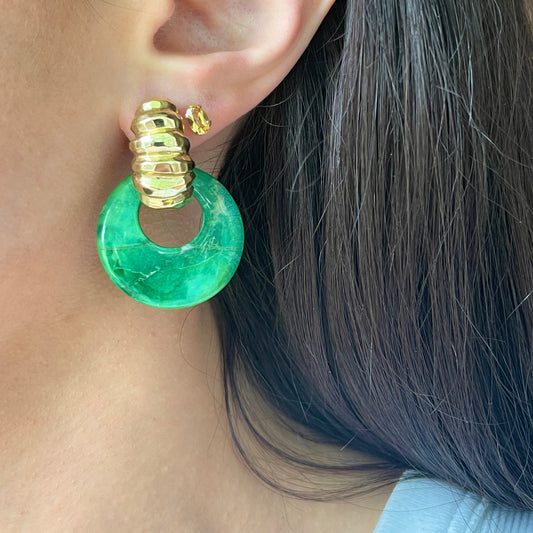 Estate Polished Green Howlite Round Donut Earring Charms 30mm