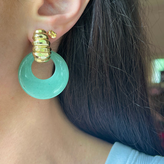 Estate Genuine Jade Gemstone Round Disc Earring Charms 35mm