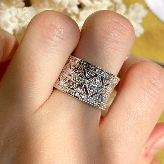 Sterling Silver Micro-Pave CZ Vintage-Inspired Cigar Band Ring, Sterling Silver Micro-Pave CZ Vintage-Inspired Cigar Band Ring - Legacy Saint Jewelry