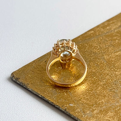 Estate 14KT Yellow Gold Oval 1.50 CT Aquamarine Diamond Halo Ring