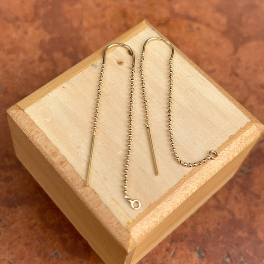 14KT Yellow Gold Ball Chain Threader Ring Earrings