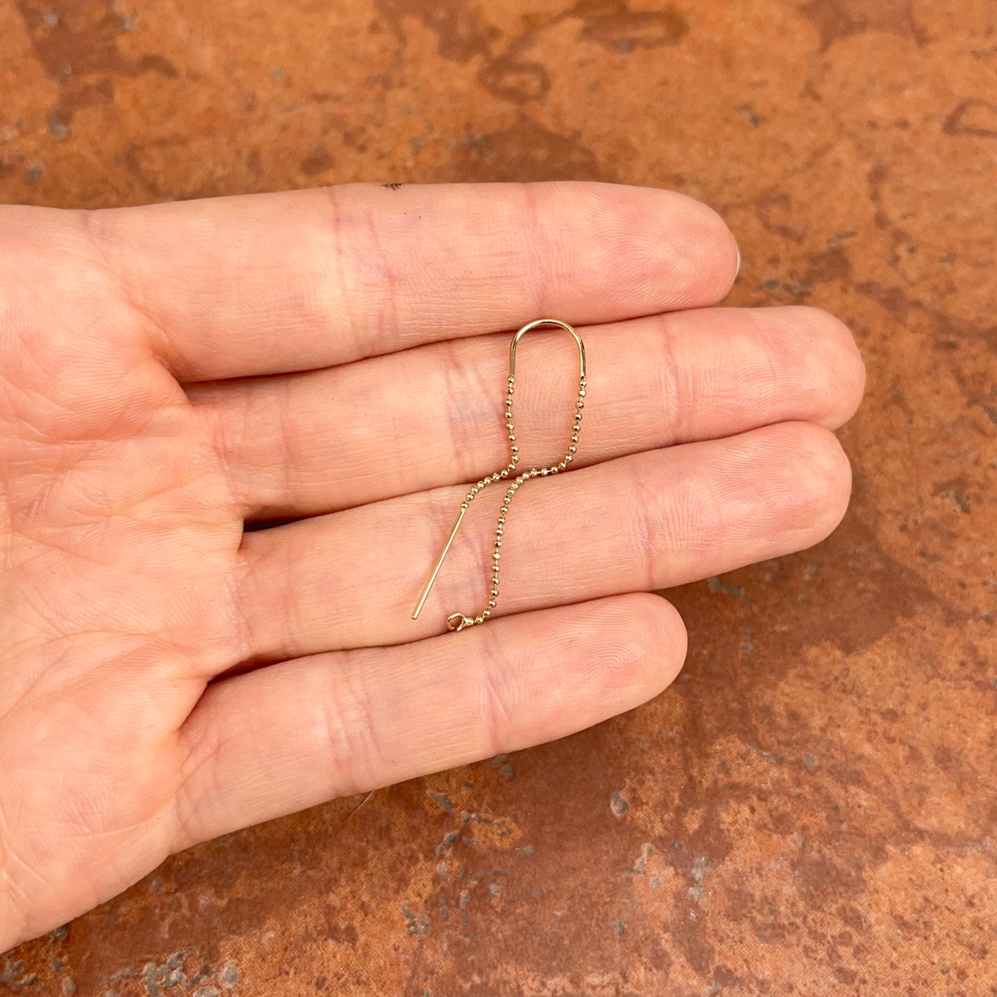 14KT Yellow Gold Ball Chain Threader Ring Earrings