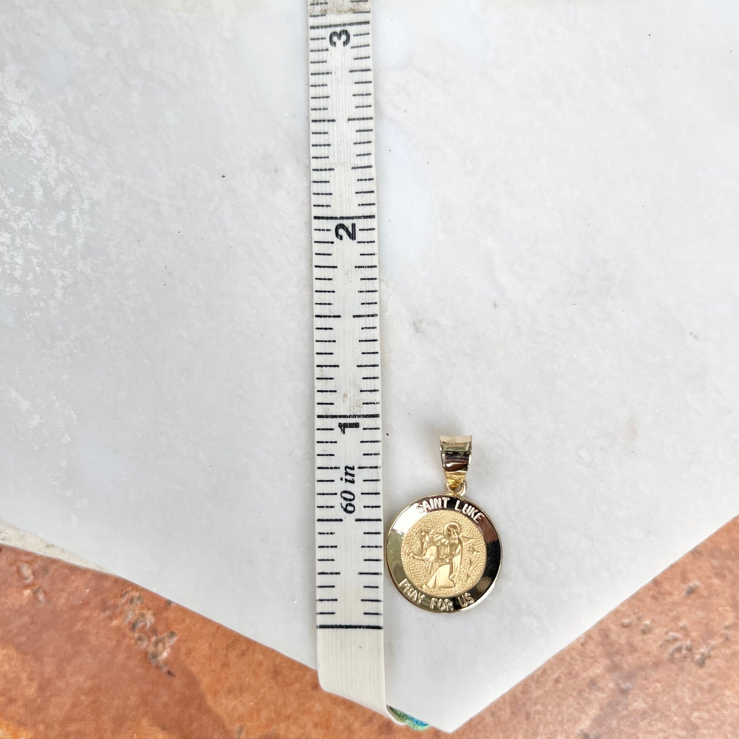 14KT Yellow Gold Saint Luke Round Medal Pendant Charm 15mm