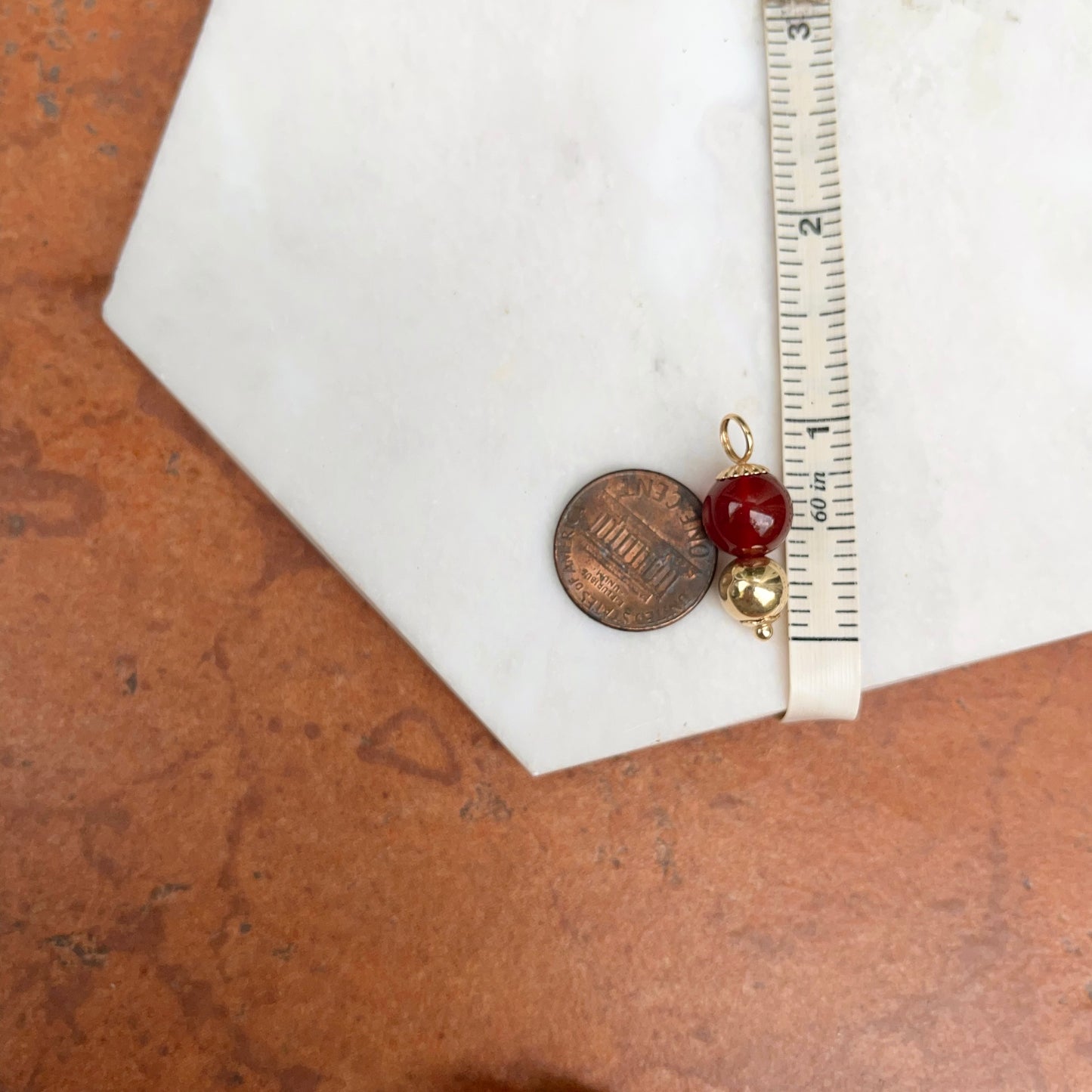 Estate 14KT Yellow Gold Carnelian Double Ball Earring Charms