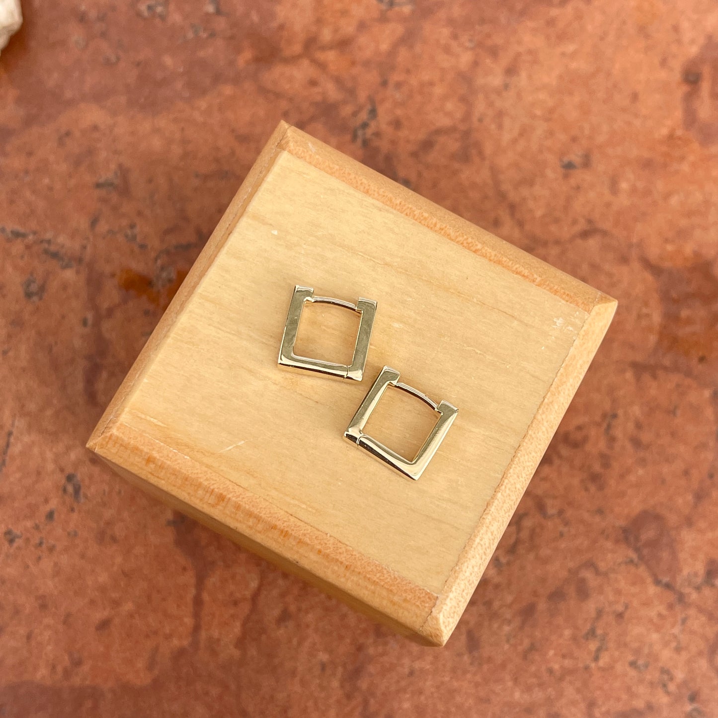 14KT Yellow Gold Solid Square Shape Huggie Hoop Earrings 10mm