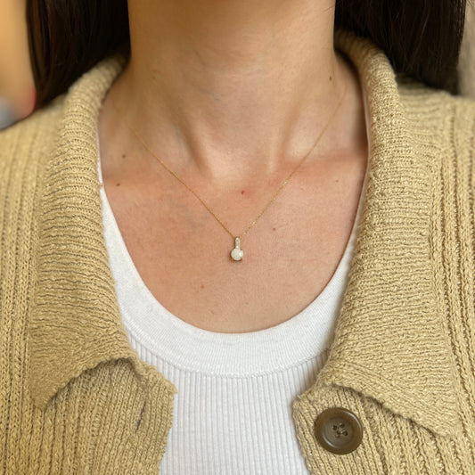 14KT Yellow Gold Round Opal + Diamond Pendant Slide